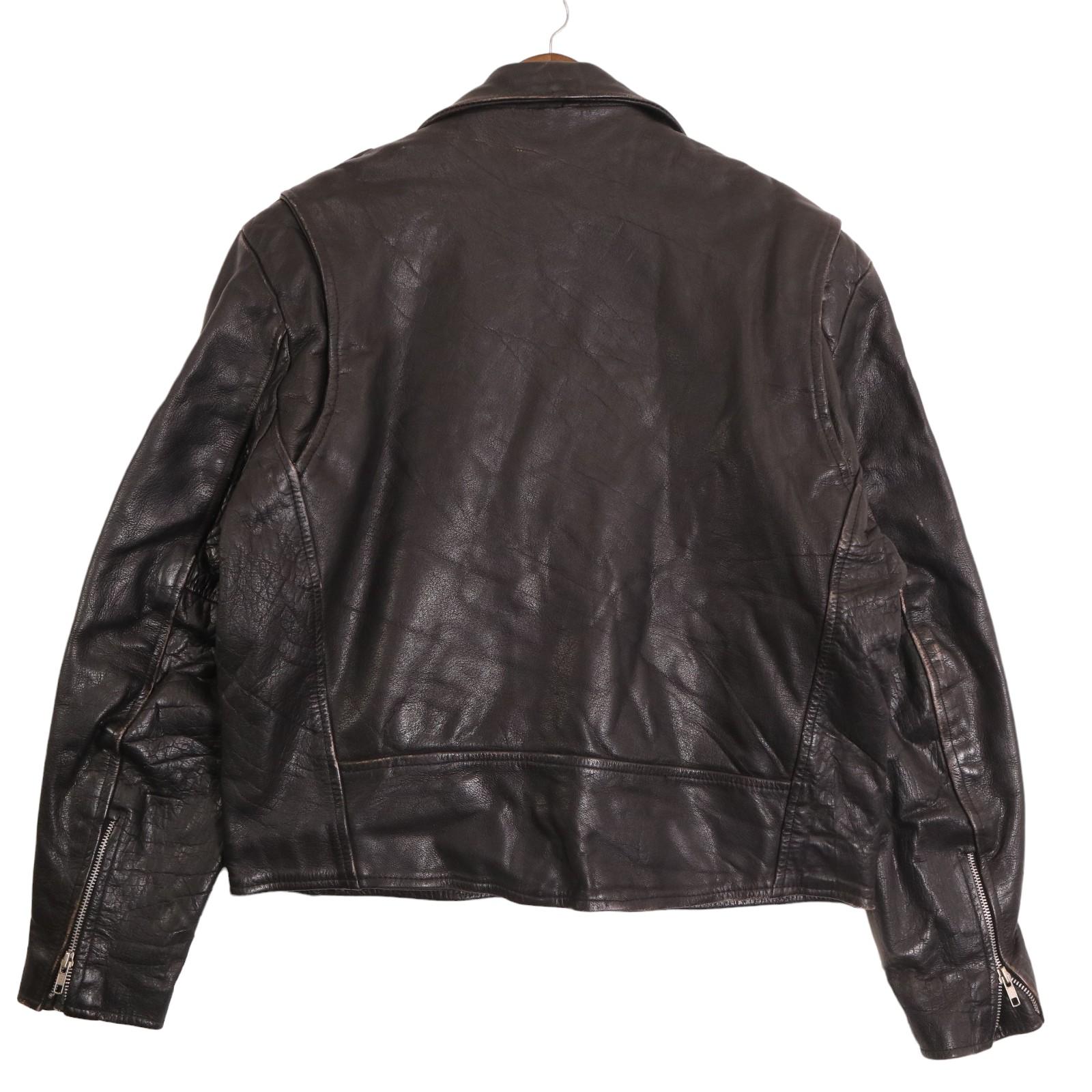 90年代 WILSONS レザーダブルライダースジャケット 中綿入り ブラック (メンズ L) 中古 古着 A0689