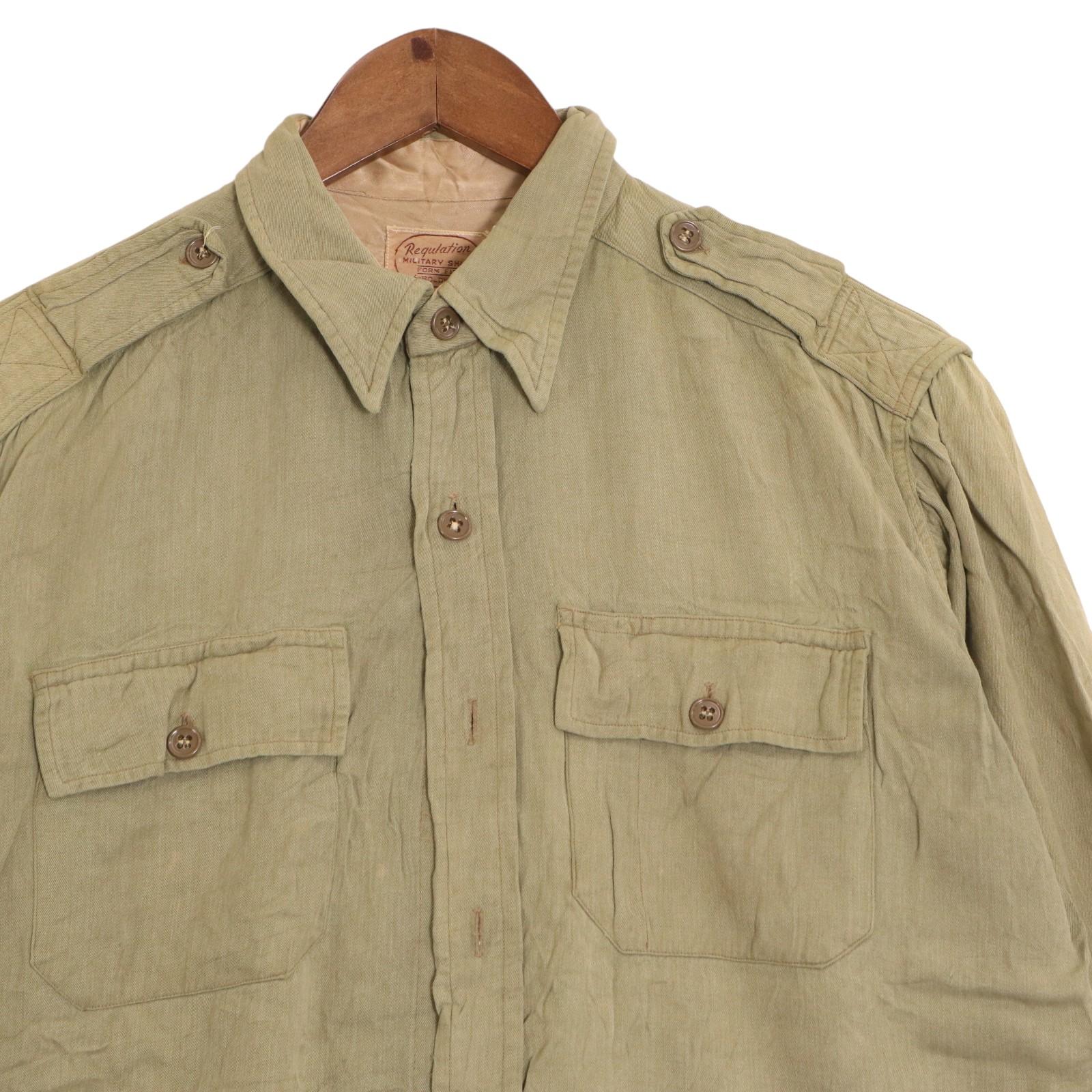40年代 BOLDWIN Military Shirts 長袖シャツ ヴィンテージ ベージュ (メンズ M相当) 中古 古着 A0718