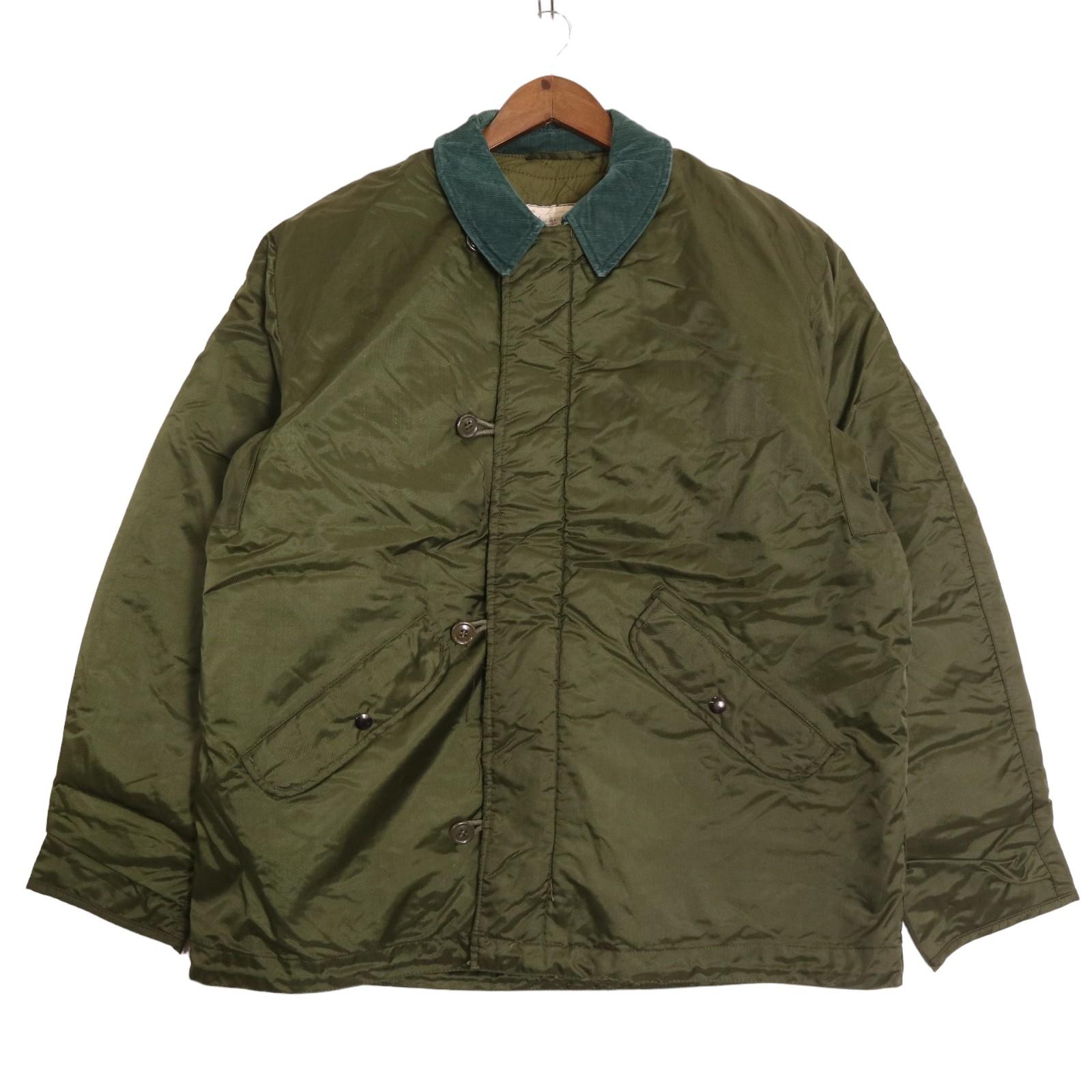 Rakuten - 70年代 米軍実物 U.S.NAVY A-1 ナイロン デッキジャケット ミリタリー オリーブ (メンズ LARGE) 中古 古着 A0719