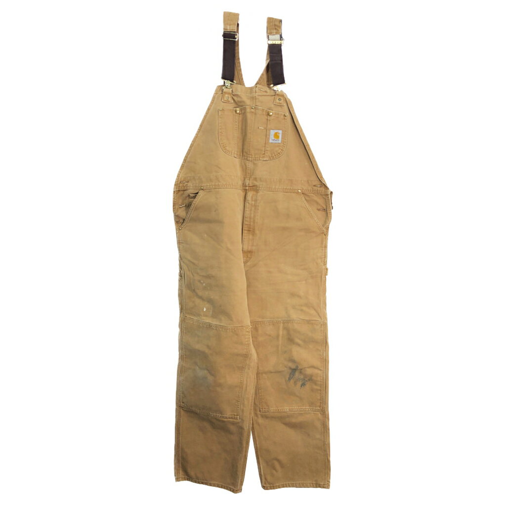 Carhartt カーハート ダック ダブルニー ビブオーバーオール 大きいサイズ ブラウン (メンズ W42 L32) 中古 古着 R4464