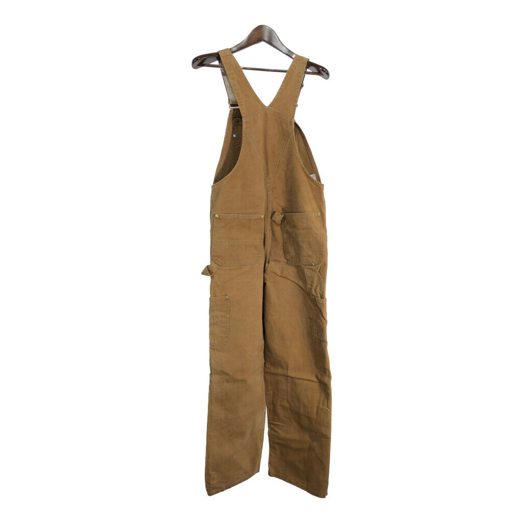 90年代 USA製 Carhartt カーハート ダック ダブルニー ビブオーバーオール ベージュ (メンズ W34 L32) 中古 古着 R4469