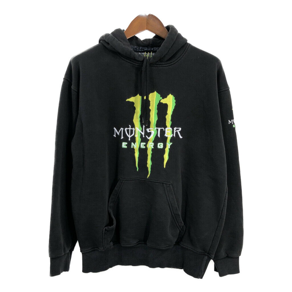 MONSTER モンスター スウェット パーカー 企業ロゴ ロゴ ブラック (メンズ XL) 中古 古着 R4914