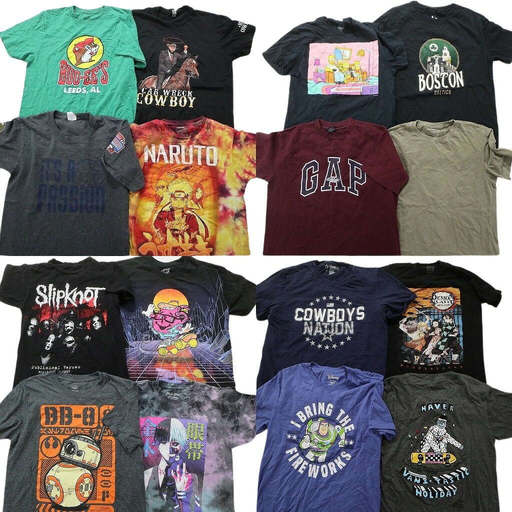 古着卸 まとめ売り 半袖Tシャツ 16枚セット (メンズ XS /S ) TシャツMIX 企業 ナルト 鬼滅の刃 映画ドラマ キャラクター 英字ロゴ MU2947のサムネイル