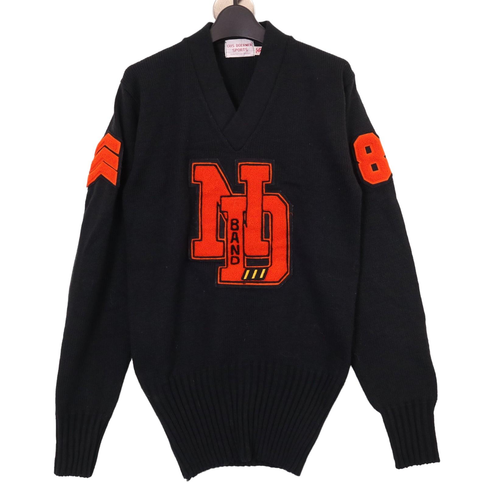 50年代 GUS DOERNER SPORTS カレッジワッペン レタード ニット セーター ヴィンテージ ブラック (メンズ 36) 中古 古着 A0840