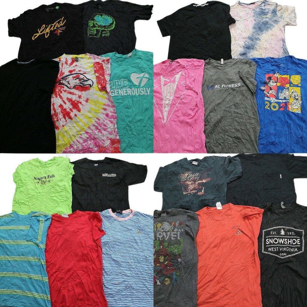 古着卸 まとめ売り カラーmix プリント 半袖Tシャツ 20枚セット (メンズ L ) マーベル 