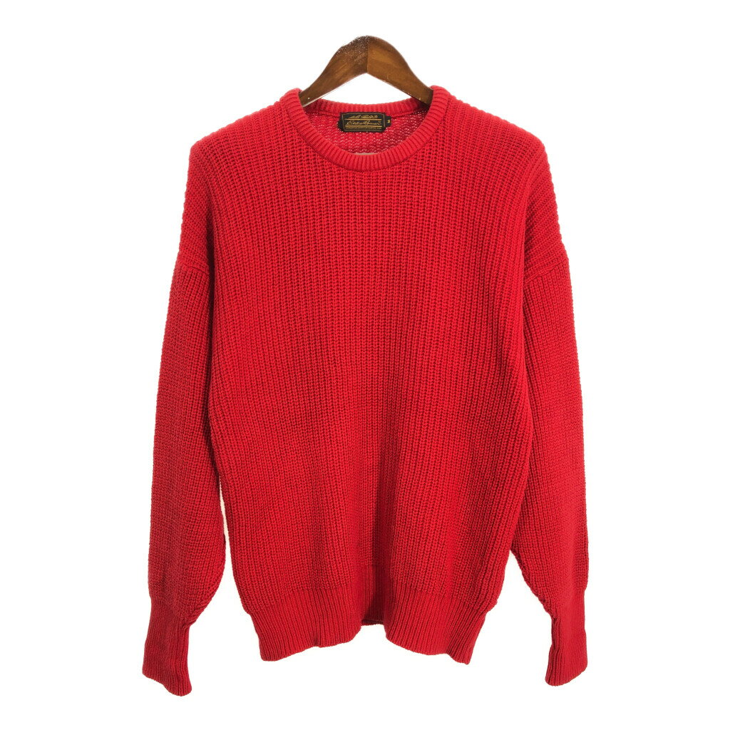 80年代 USA製 Eddie Bauer エディーバウアー コットンセーター アウトドア レッド (メンズ M) 中古 古着 R5150