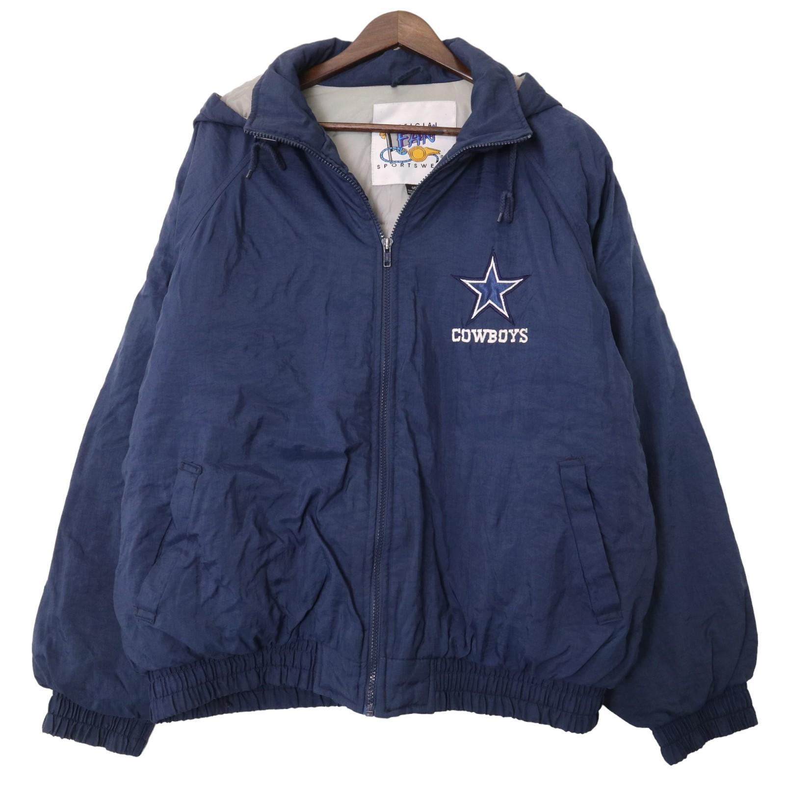 90年代 OFFICIAL FAN SPORTSWEAR NFL ダラス・カウボーイズ 中綿ナイロンジャケット ネイビー (メンズ L) 中古 古着 A0881