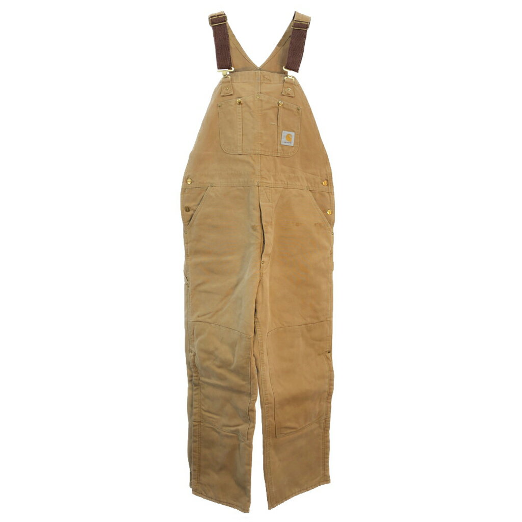 90年代 Carhartt カーハート ダック ダブルニー ビブオーバーオール 大きいサイズ ライトブラウン (メンズ W40 L32) 中古 古着 R5438