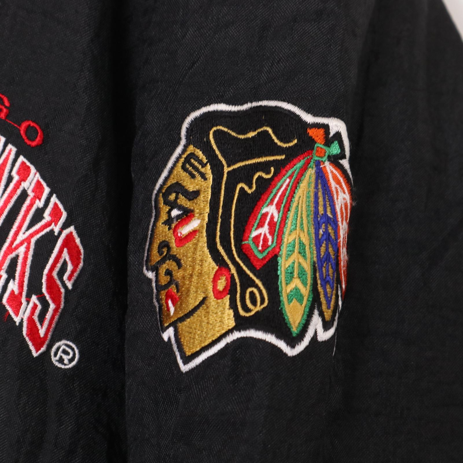 90年代 STARTER スターター NHL シカゴ・ブラックホークス プルオーバージャケット ブラック (メンズ XL) 中古 古着 A0884