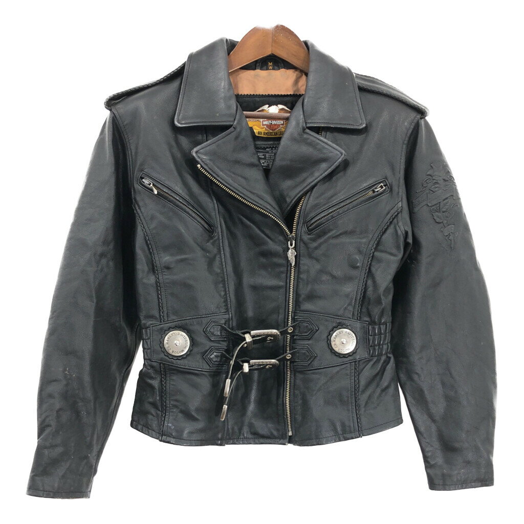 HARLEY DAVIDSON ハーレーダビッドソン レザー ダブルライダースジャケット バイクウェア ブラック (メンズ M) 中古 古着 R5965