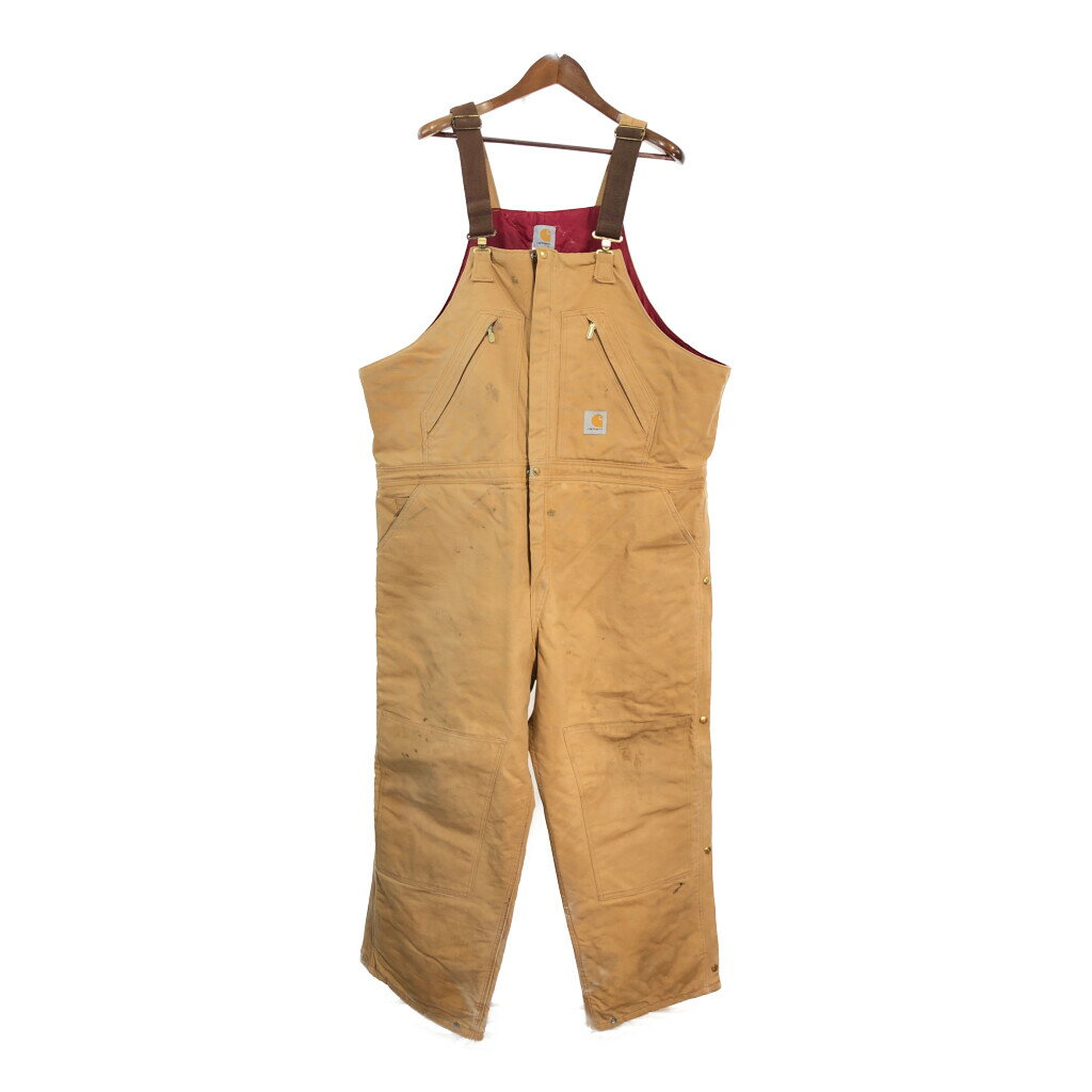 USA製 Carhartt カーハート オーバーオール 大きいサイズ ベージュ (メンズ W46 L30) 中古 古着 R6054