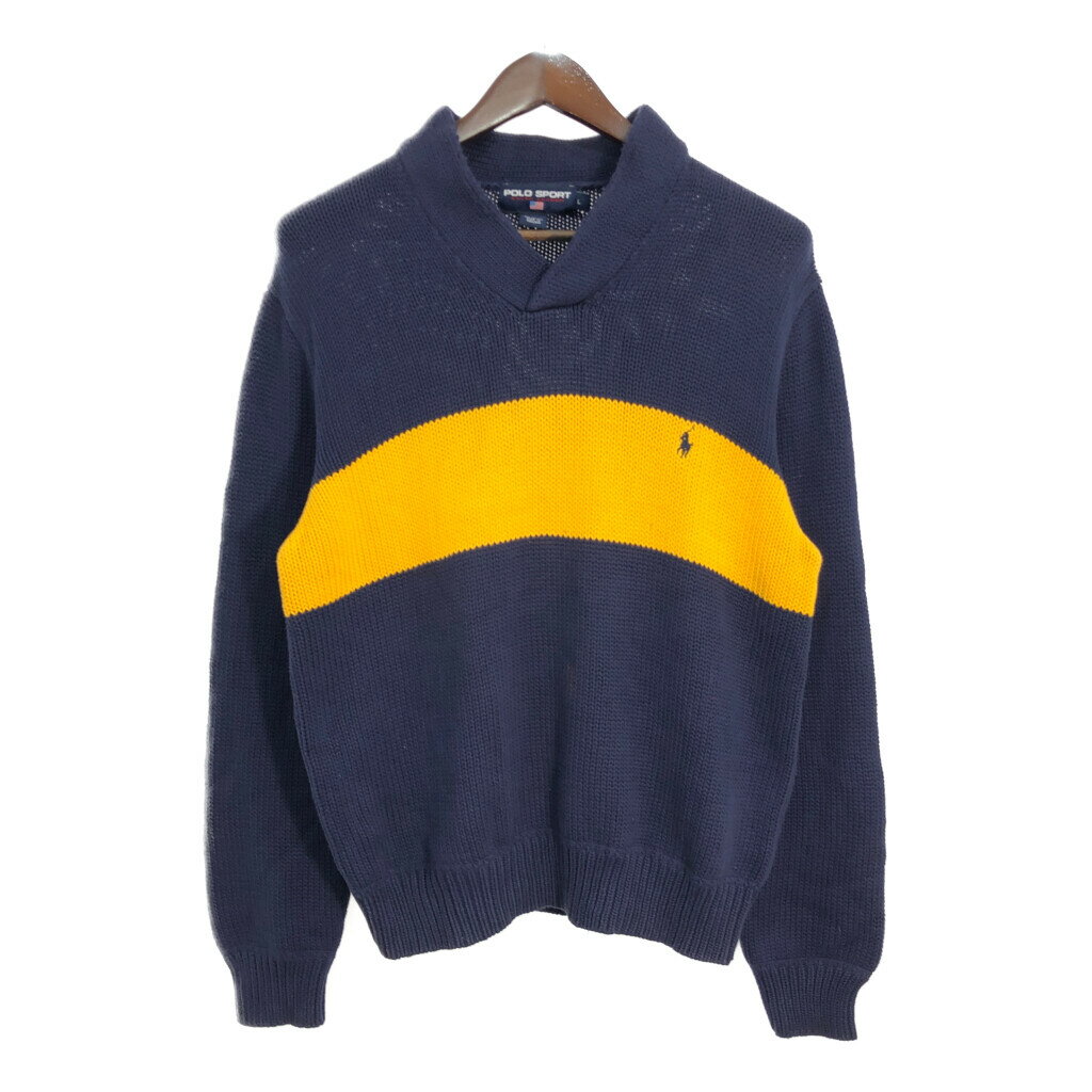 90年代 POLO SPORT ポロスポーツ コットン ニット セーター ラルフローレン ネイビー (メンズ L) 中古 古着 R6886