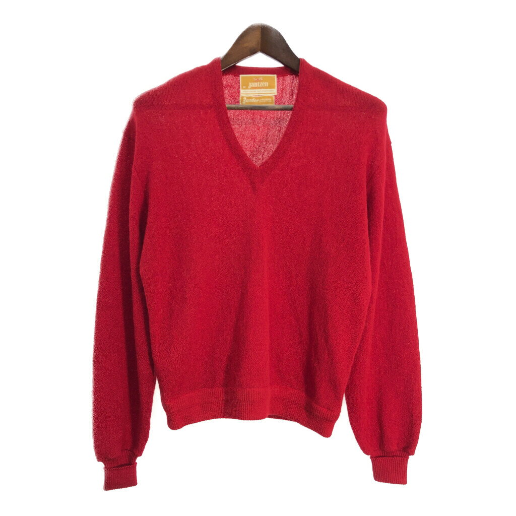 80年代 USA製 Jantzen ジャンセン Vネック アクリルセーター レッド (メンズ M) 中古 古着 R7008