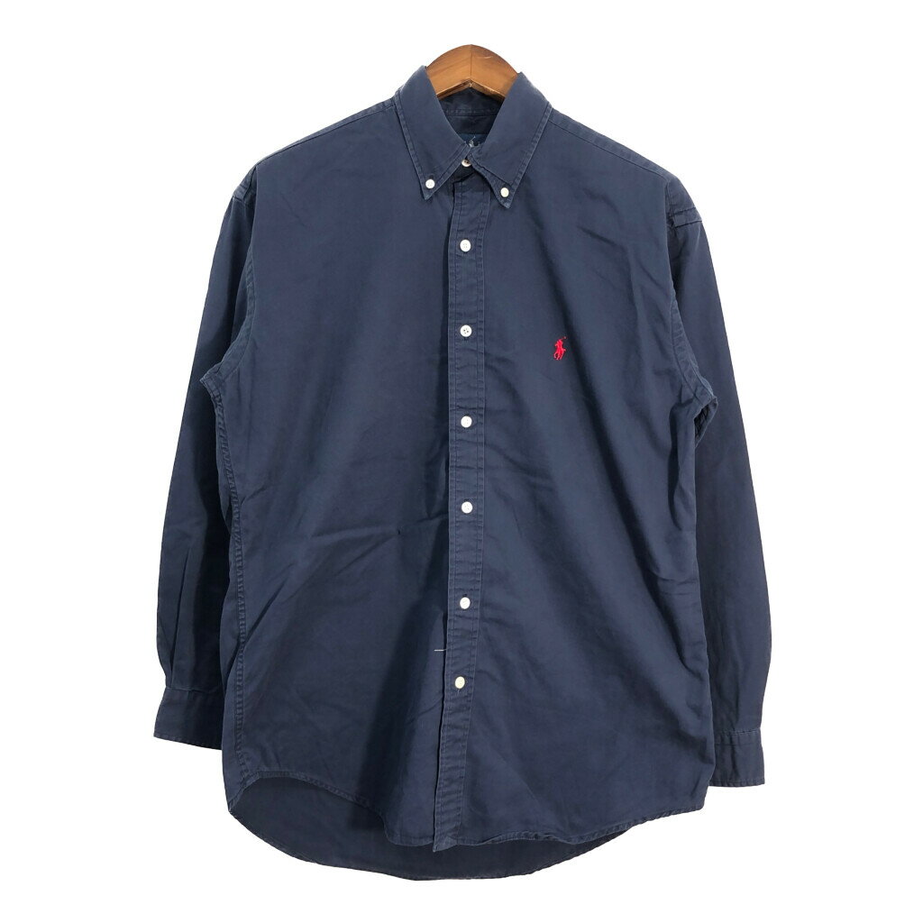 90年代 RALPH LAUREN ラルフローレン BLAKE ボタンダウン 長袖シャツ ネイビー (メンズ M) 中古 古着 R7349
