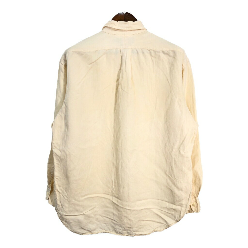 90年代 RALPH LAUREN ラルフローレン BLAKE シルク リネン ボタンダウンシャツ ワンポイントロゴ アイボリー (メンズ L) 中古 古着 R7526