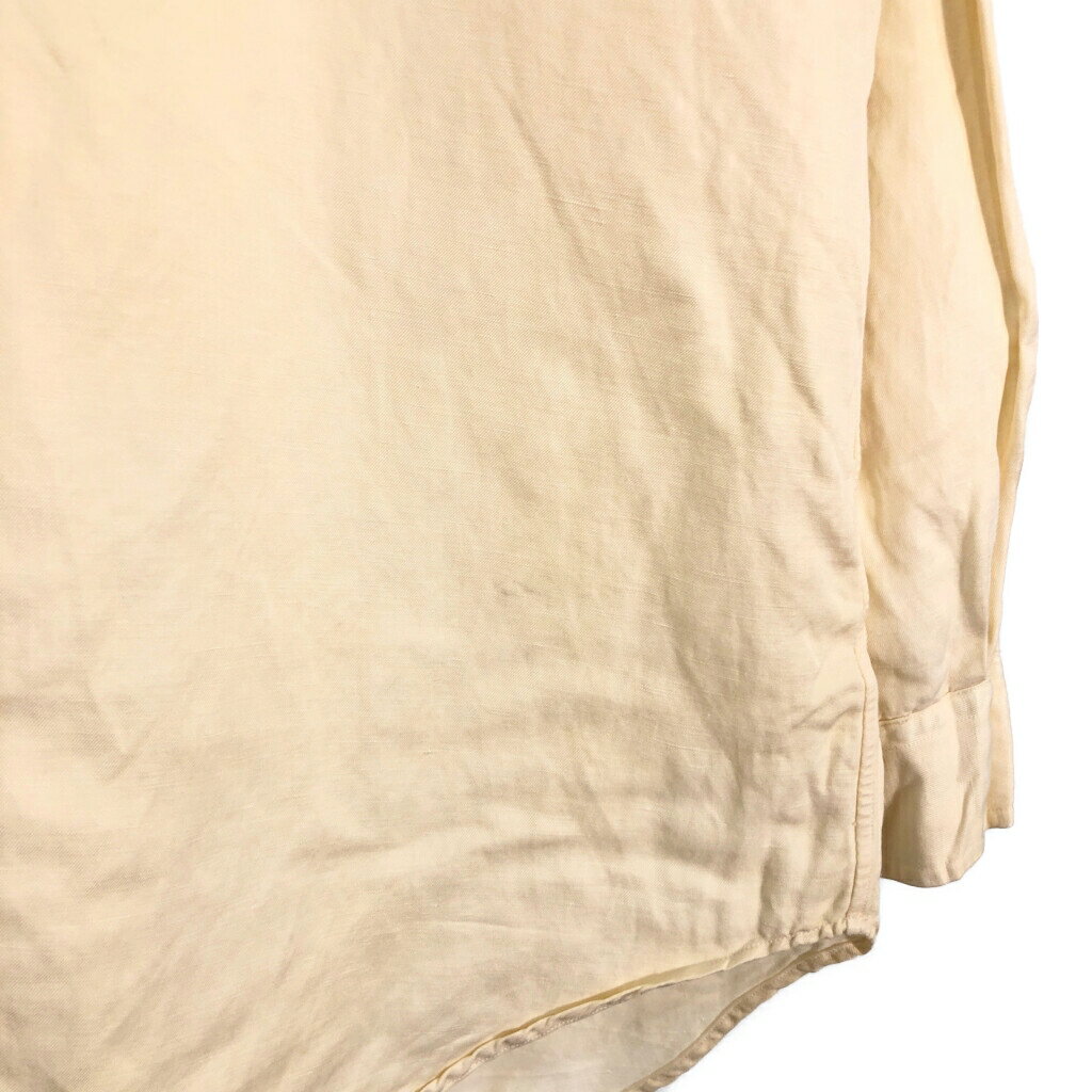 90年代 RALPH LAUREN ラルフローレン BLAKE シルク リネン ボタンダウンシャツ ワンポイントロゴ アイボリー (メンズ L) 中古 古着 R7526