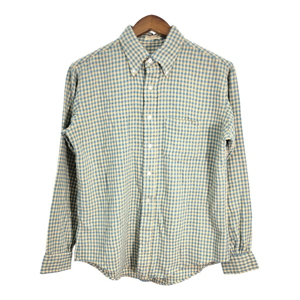 70年代 NEVER PRESS ボタンダウン 長袖シャツ チェック ライトブルー (メンズ L) 中古 古着 R7531