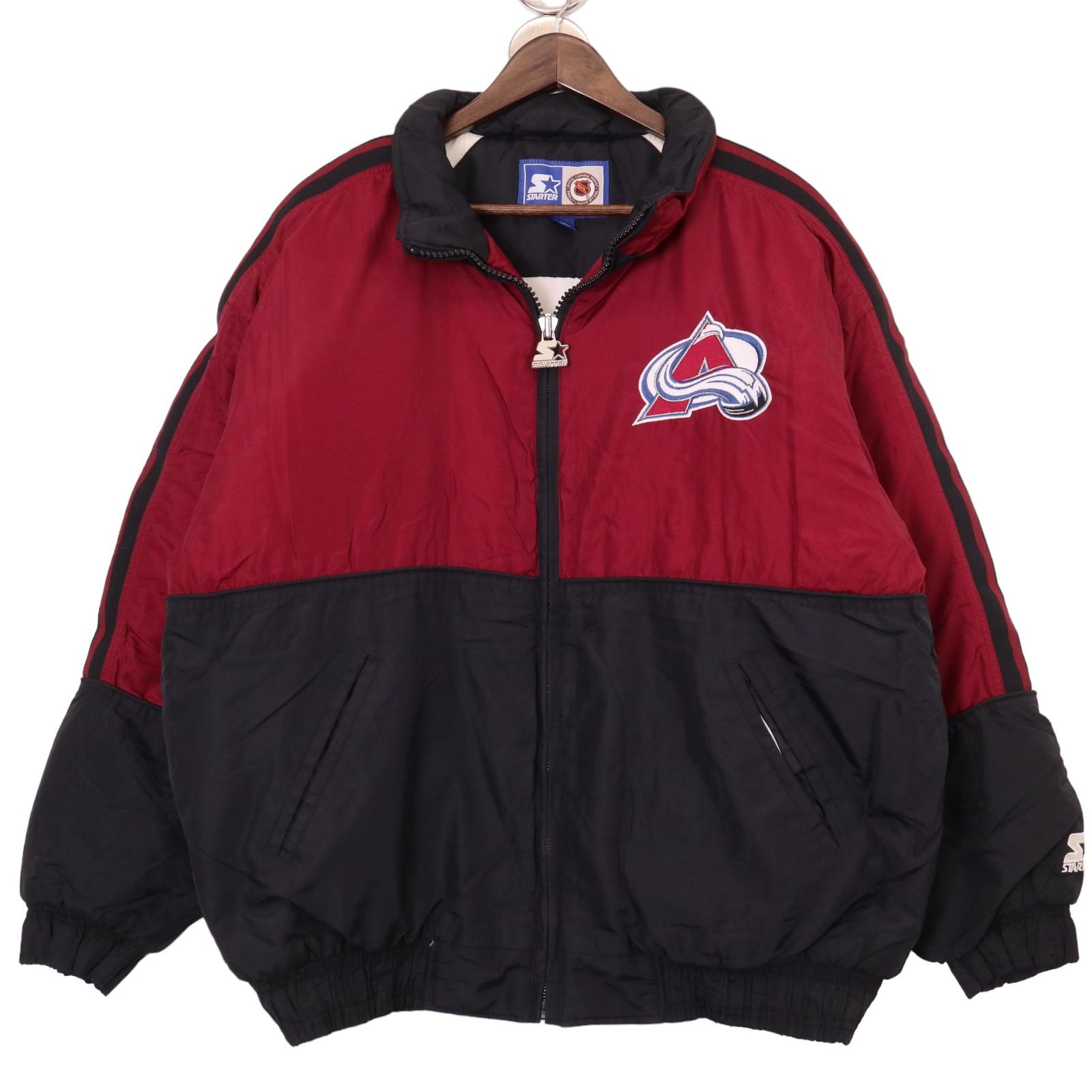 90年代 STARTER スターター NHL コロラド・アヴァランチ 中綿 ナイロンジャケット レッド (メンズ L) 中古 古着 A1098