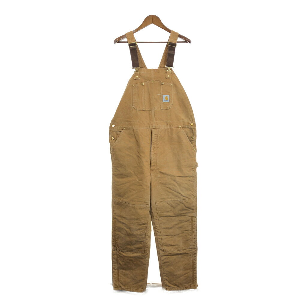90年代 USA製 Carhartt カーハート ダック ダブルニー ビブオーバーオール 大きいサイズ ワーク (メンズ W44 L34) 中古 古着 R7705