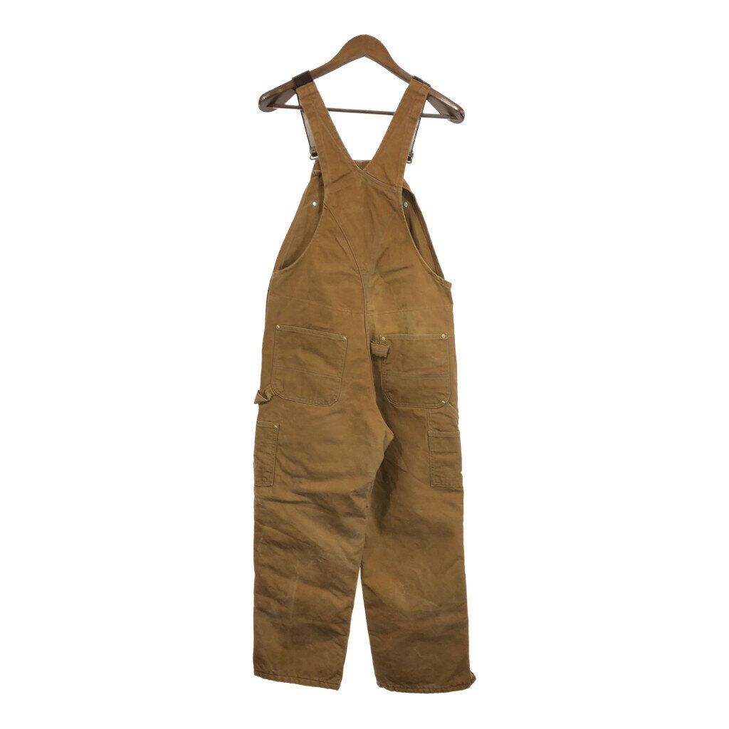 90年代 USA製 Carhartt カーハート ダック ダブルニー ビブオーバーオール ライトブラウン (メンズ W34 L30) 中古 古着 R7979
