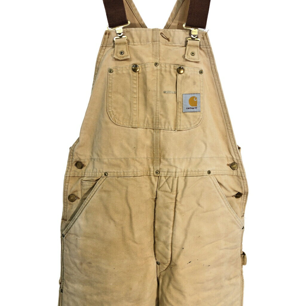 Carhartt カーハート ダック ダブルニー ビブオーバーオール 大きいサイズ ベージュ (メンズ W38相当) 中古 古着 R7983