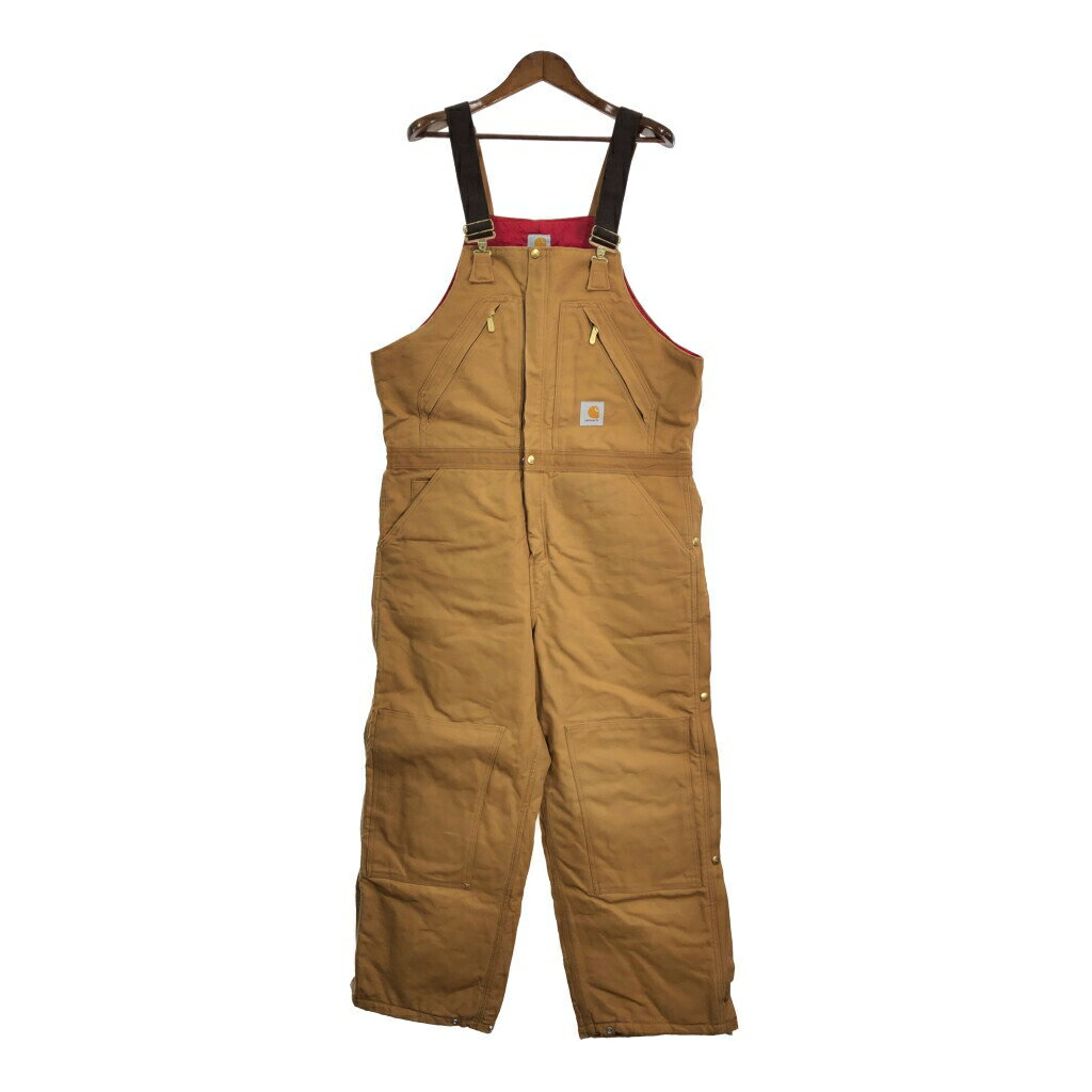USA製 Carhartt カーハート ダック ダブルニー ビブオーバーオール 大きいサイズ ライトブラウン (メンズ 38 W38 L28) 中古 古着 R8083