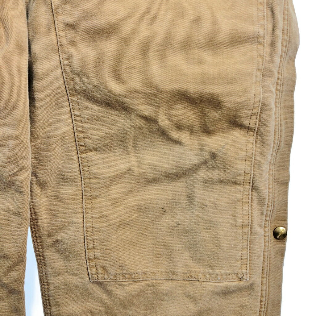 80年代 USA製 Carhartt カーハート ダック ダブルニー ビブオーバーオール ブラウン (メンズ W36 L30) 中古 古着 R8569