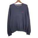 Polo by Ralph Lauren ポロ ラルフローレン Vネック コットン ニット セーター ネイビー (メンズ XL) 中古 古着 R8883