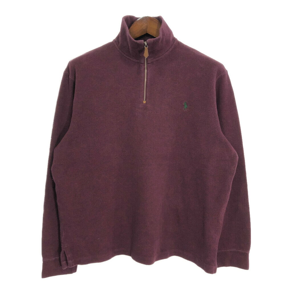 Polo by Ralph Lauren ポロ ラルフローレン ハーフジップ ドライバーズニットセーター ワインレッド (メンズ L) 中古 古着 R9009