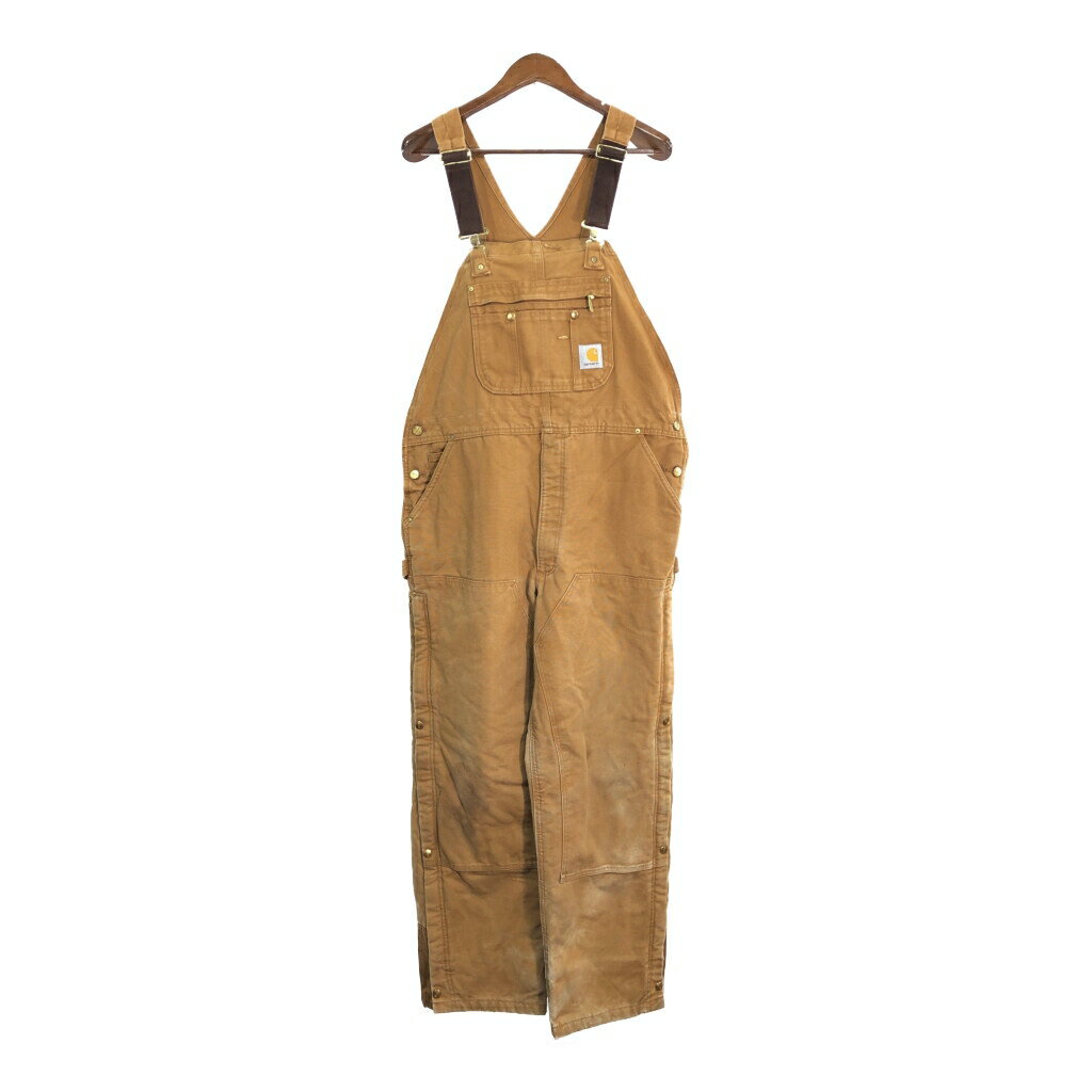 00年代 Carhartt カーハート ダック ダブルニー ビブオーバーオール オーバーオール ブラウン (メンズ W42 L32) 中古 古着 R9564