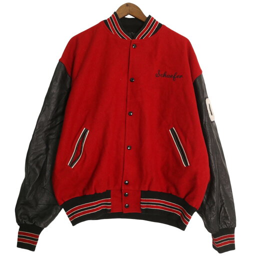 USA製 ウール レザー スタジアムジャケット バーシティジャケット レッド (メンズ XL相当) 中古 古着 A1596 USA製 ウール レザー スタジアムジャケット バーシティジャケット レッド (メンズ XL相当) 中古 古着 A1596