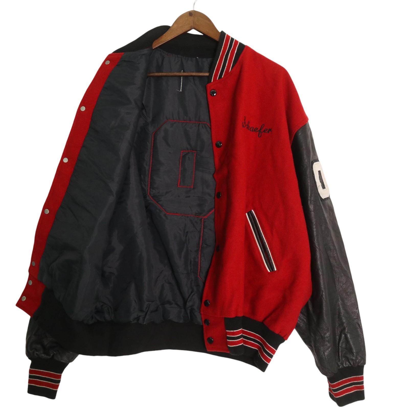 USA製 ウール レザー スタジアムジャケット バーシティジャケット レッド (メンズ XL相当) 中古 古着 A1596