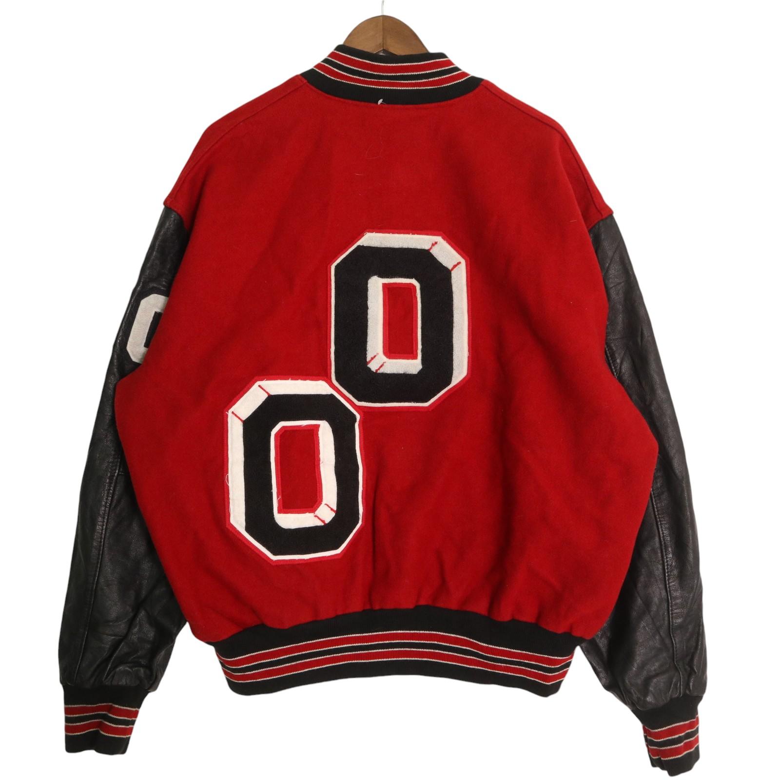 USA製 ウール レザー スタジアムジャケット バーシティジャケット レッド (メンズ XL相当) 中古 古着 A1596