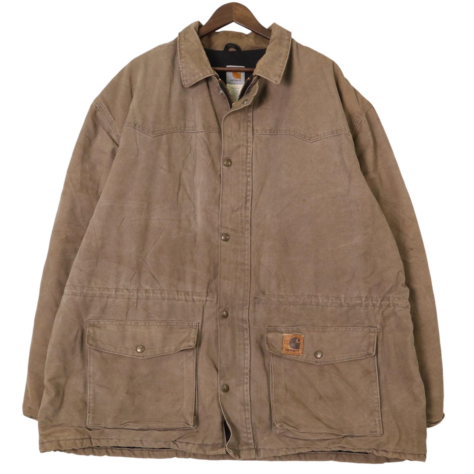 90年代 Carhartt カーハート ダック ワークジャケット 大きいサイズ ライトブラウン (メンズ XXL) 中古 古着 A1638