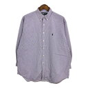RALPH LAUREN ラルフローレン YARMOUTH ボタンダウン 長袖シャツ 大きいサイズ チェック パープル (メンズ 17 1/2) 中古 古着 S0278(4)