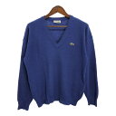 70年代 フランス製 LACOSTE ラコステ Vネック アクリル ニット セーター ワンポイントロゴ ブルー (メンズ 4) 中古 古着 S0290(4)