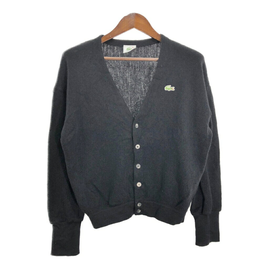 80年代 LACOSTE ラコステ カーディガン ワンポイントロゴ ブラック (メンズ 3) 中古 古着 S0329