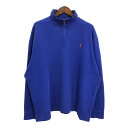 90年代 Polo by Ralph Lauren ポロ ラルフローレン ハーフジップ コットン ニット ワンポイントロゴ ブルー (メンズ XXL) 中古 古着 S0363