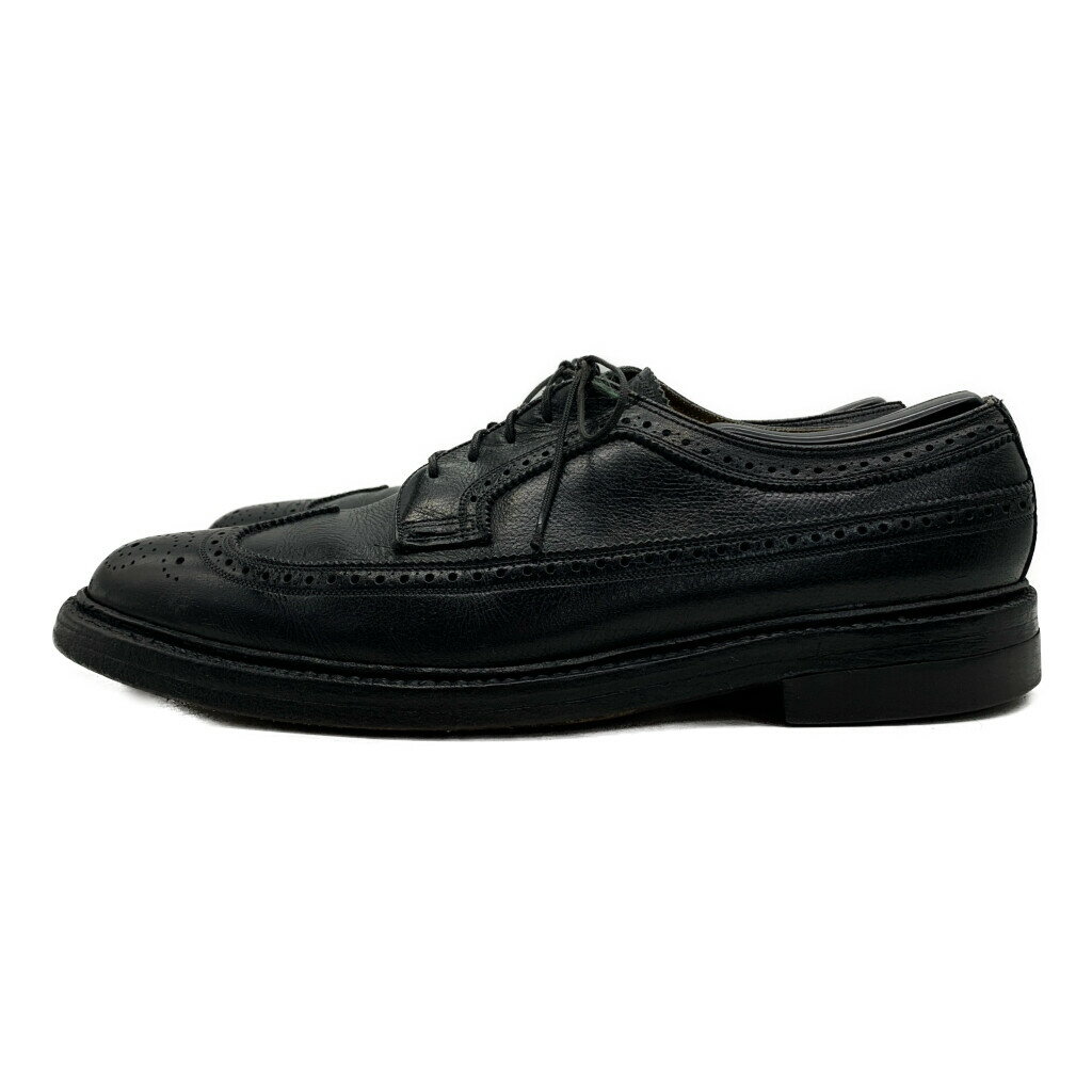 70～80年代 FLORSHEIM インペリアル ケンムーア ロングウィングチップ レザーシューズ ブラック (メンズ 9 E) 中古 古着 KA1676