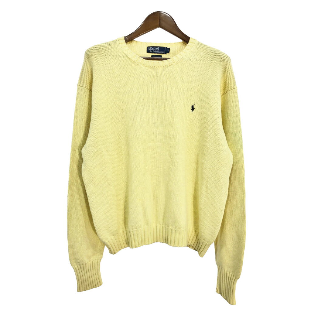 Polo by Ralph Lauren ポロ ラルフローレン コットン ニット セーター ワンポイントロゴ イエロー (メンズ XL) 中古 古着 S0662