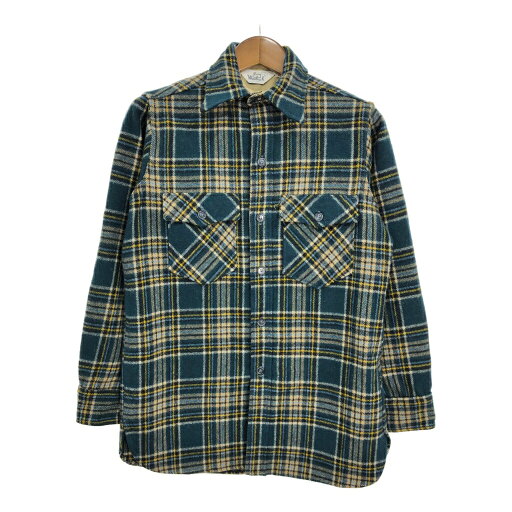 70年代 WOOLRICH ウールリッチ ウールシャツ チェック グリーン (メンズ M) 中古 古着 S0705