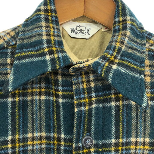 70年代 WOOLRICH ウールリッチ ウールシャツ チェック グリーン (メンズ M) 中古 古着 S0705