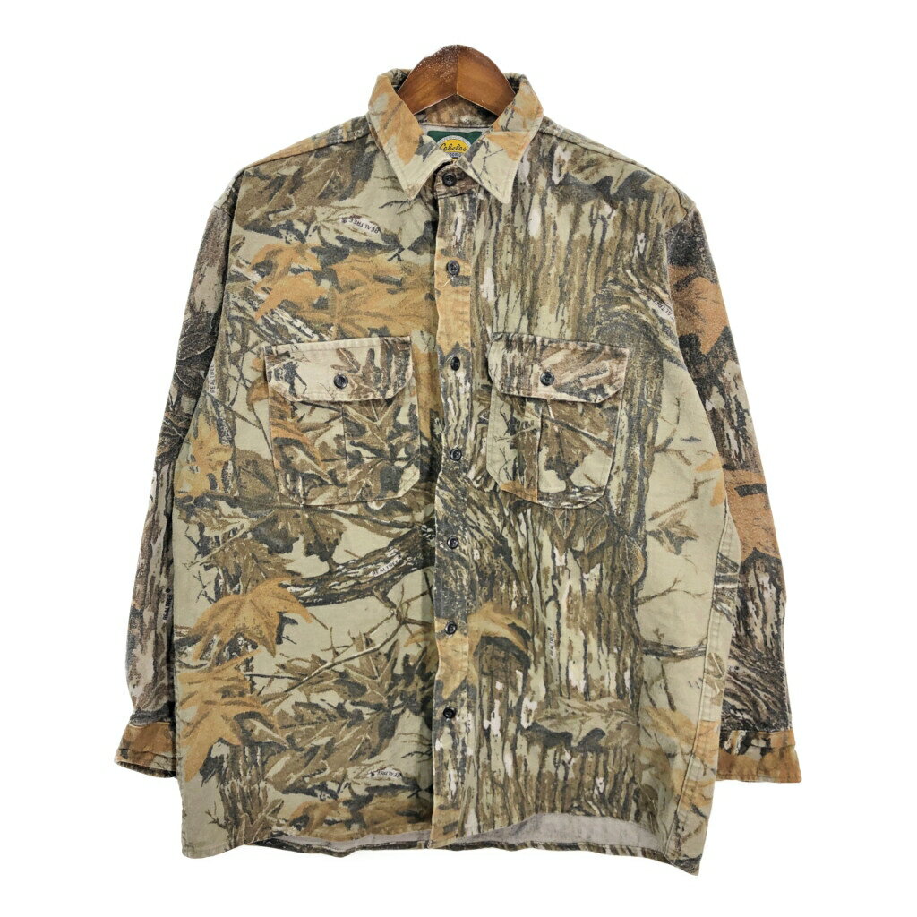 90年代 Cabela's カベラス 長袖シャツ アウトドア 大きいサイズ リアルツリーカモ カーキ (メンズ XXL相当) 中古 古着 S0808