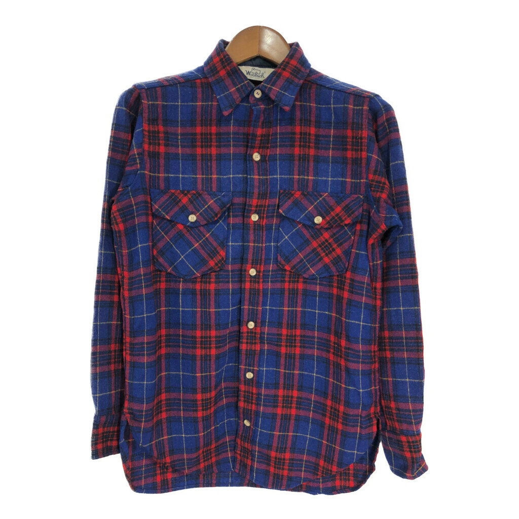 70年代 WOOLRICH ウールリッチ ウール 長袖シャツ タータンチェック ブルー (メンズ L相当) 中古 古着 S0889