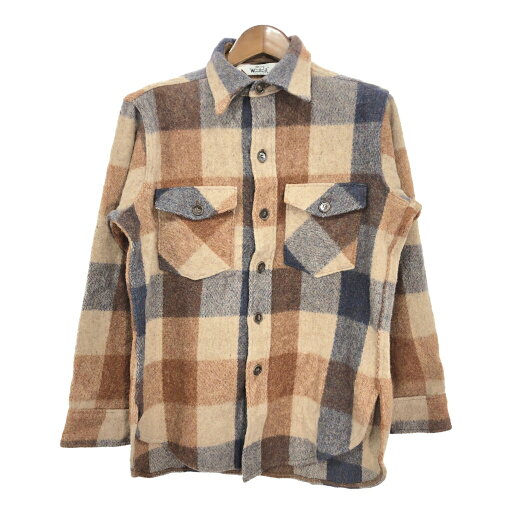 70年代 USA製 WOOLRICH ウールリッチ ウール 長袖シャツ ヴィンテージ ブロックチェック ベージュ (メンズ M) 中古 古着 S0928 70年代 USA製 WOOLRICH ウールリッチ ウール 長袖シャツ ヴィンテージ ブロックチェック ベージュ (メンズ M) 中古 古着 S0928