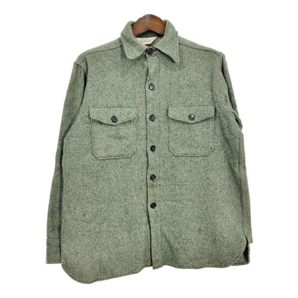 80年代 WOOLRICH ウールリッチ CPOシャツ ウール長袖シャツ グリーン (メンズ L) 中古 古着 S0948
