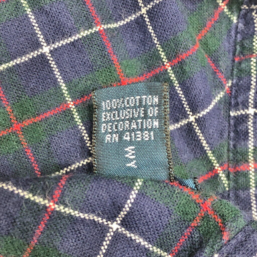 90年代 RALPH LAUREN ラルフローレン ボタンダウン 長袖シャツ チェック ネイビー (メンズ L) 中古 古着 S1025