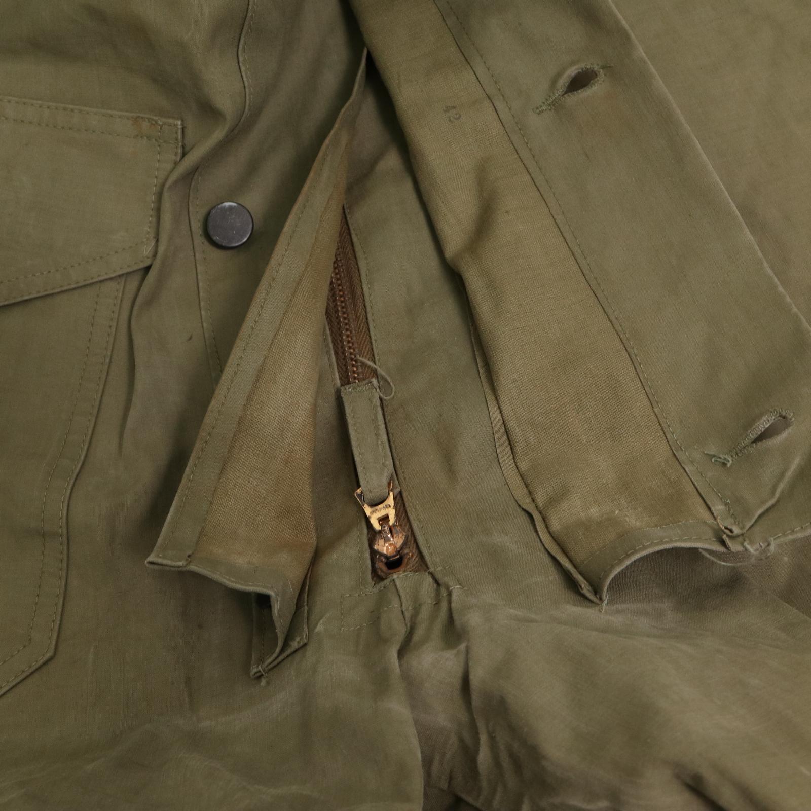 40年代 米軍実物 U.S.NAVY N-2 レインデッキパンツ オーバーオール ヴィンテージ ミリタリー オリーブ (メンズ SMALL) 中古 古着 A1921