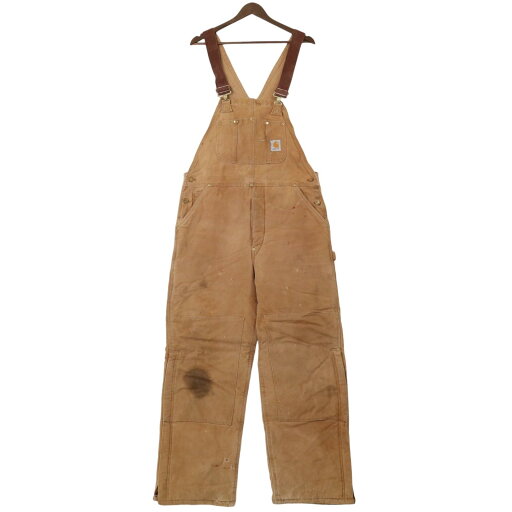 90年代 USA製 Carhartt カーハート ダック ダブルニー ビブオーバーオール 大きいサイズ ワーク (メンズ W39 L30相当) 中古 古着 A1987