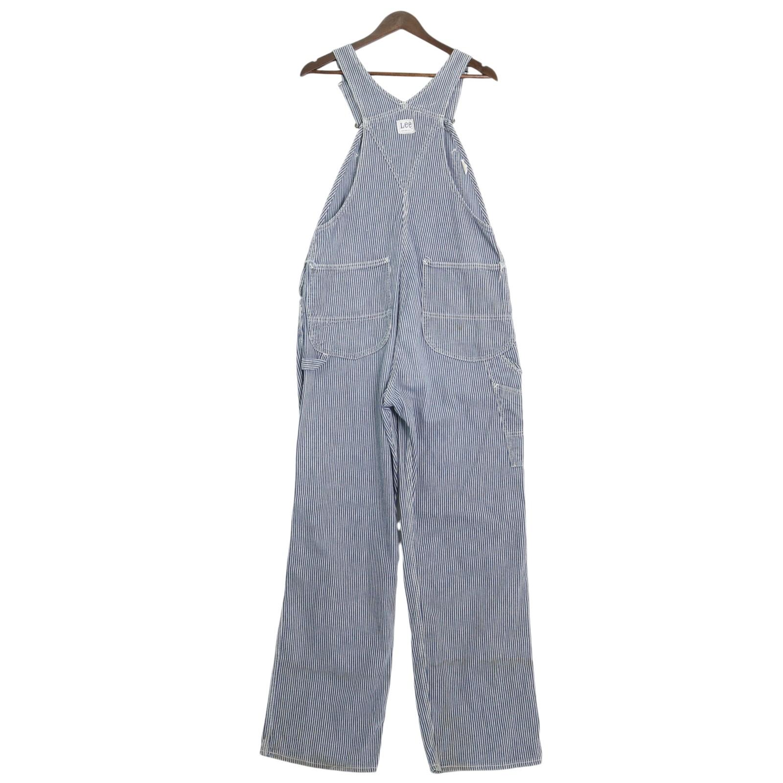 80年代 USA製 Lee リー オーバーオール ワーク ヒッコリーストライプ ブルー (メンズ W35 L31相当) 中古 古着 A2054